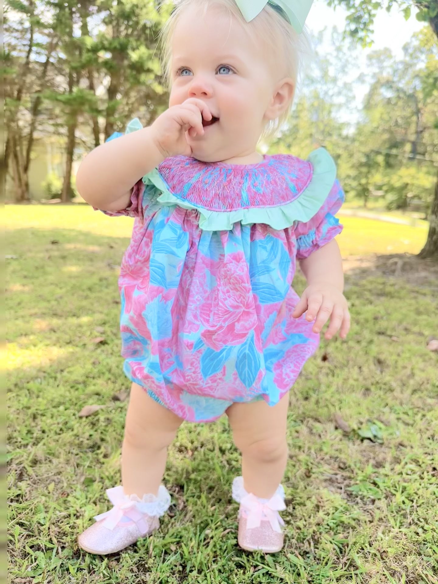 Hand Smocked Tropical Floral Bubble