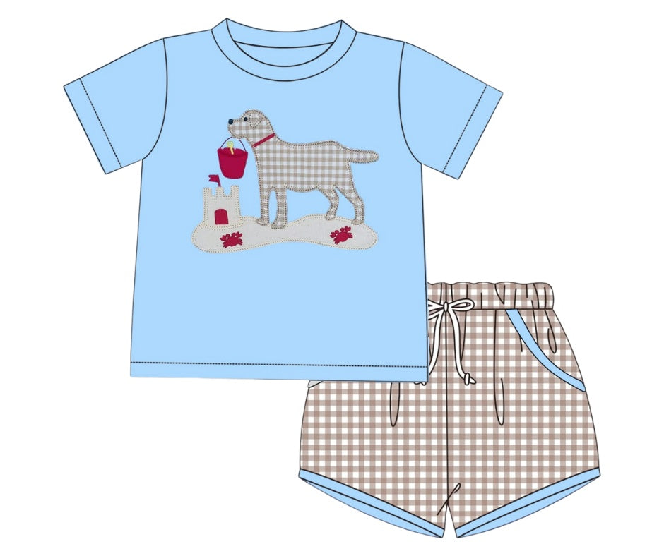 puppy appliqué short set for boys front view