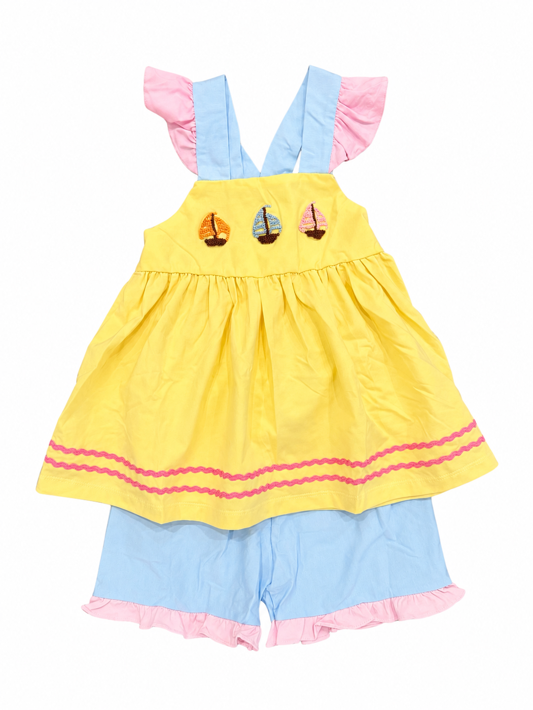 Sunny Sails Hand French Knot Girl Short Set